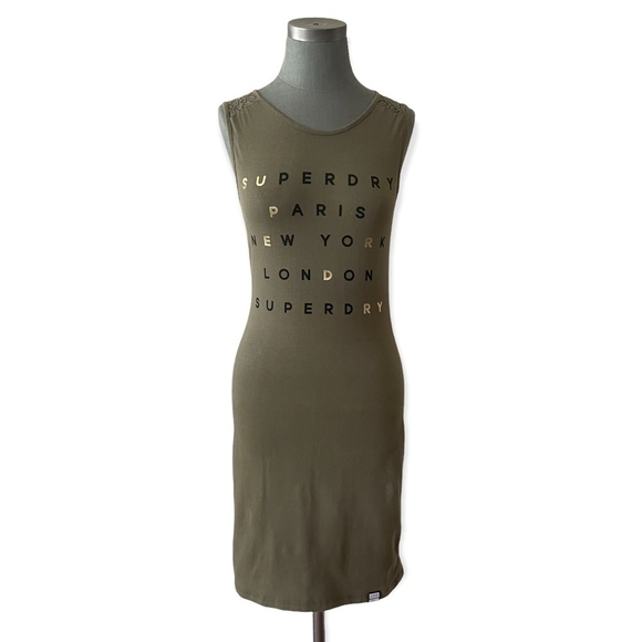 Women’s Dress SUPERDRY Green Lace Trim Dress Sleeveless Bodycon Midi Dress - Picture 3 of 11